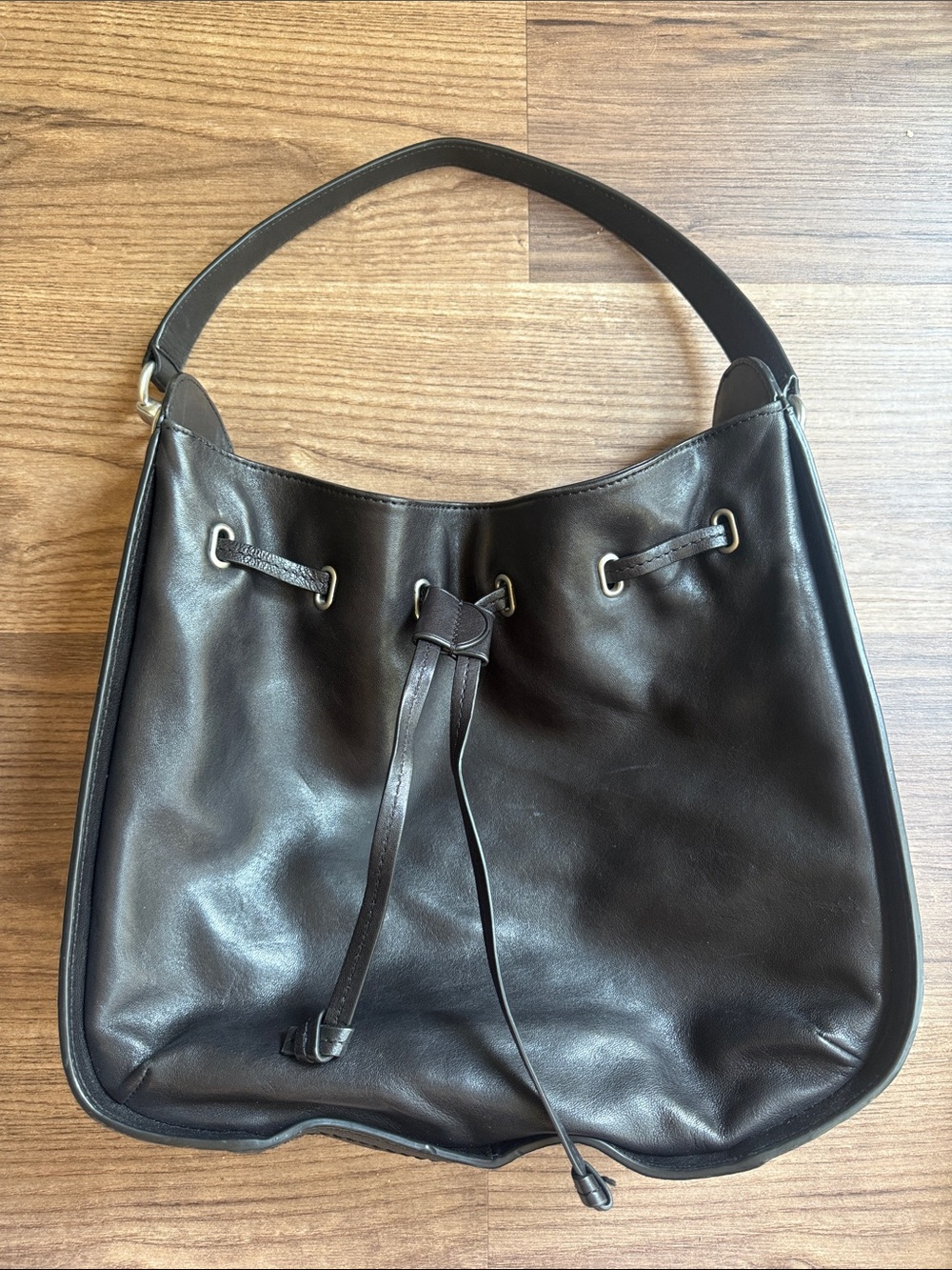 Frye Ilana Hobo Black Leather Drawstring Shoulder Bag Purse